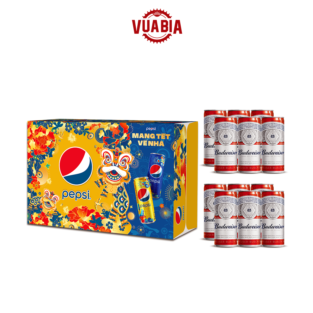 Combo Thùng 24 Lon Pepsi Tết 320ml + 2 Lốc 6 Lon Budweiser 330ml [Date 4/2024] - QUÀ TẶNG KHÔNG BÁN