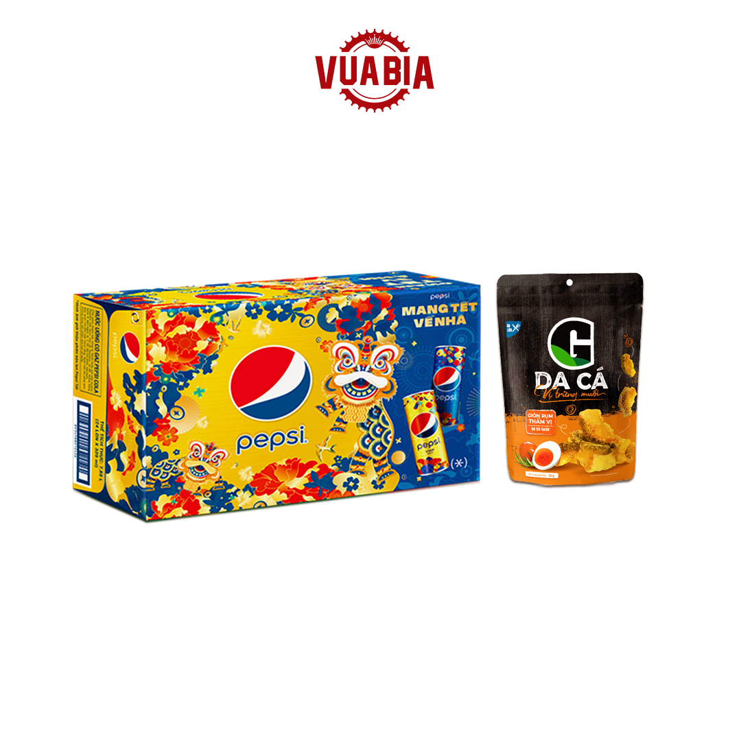 Combo Thùng Pepsi Tết 24 Lon 320ml + Gói Snack Da Cá - QUÀ TẶNG KHÔNG BÁN