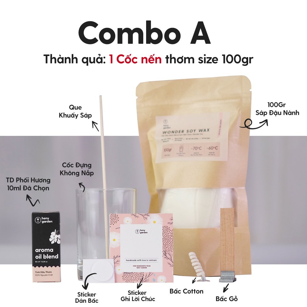 Combo Tự Làm Nến Thơm Handmade Dùng Tinh Dầu Phối Hương HENY GARDEN