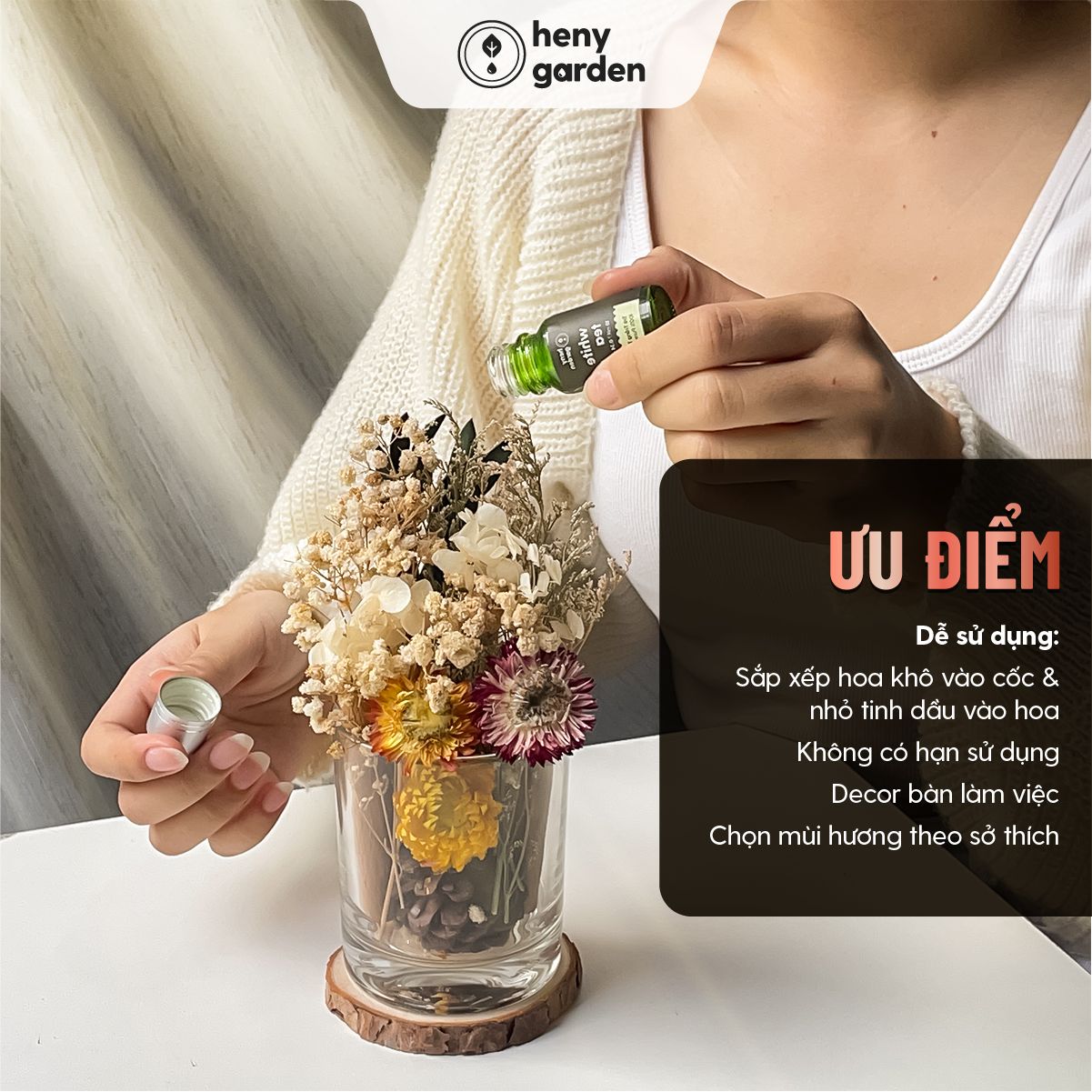 Lọ Khuếch Tán Tinh Dầu Hoa Gỗ Khô Tự Nhiên Phong Cách Vintage Heny Garden