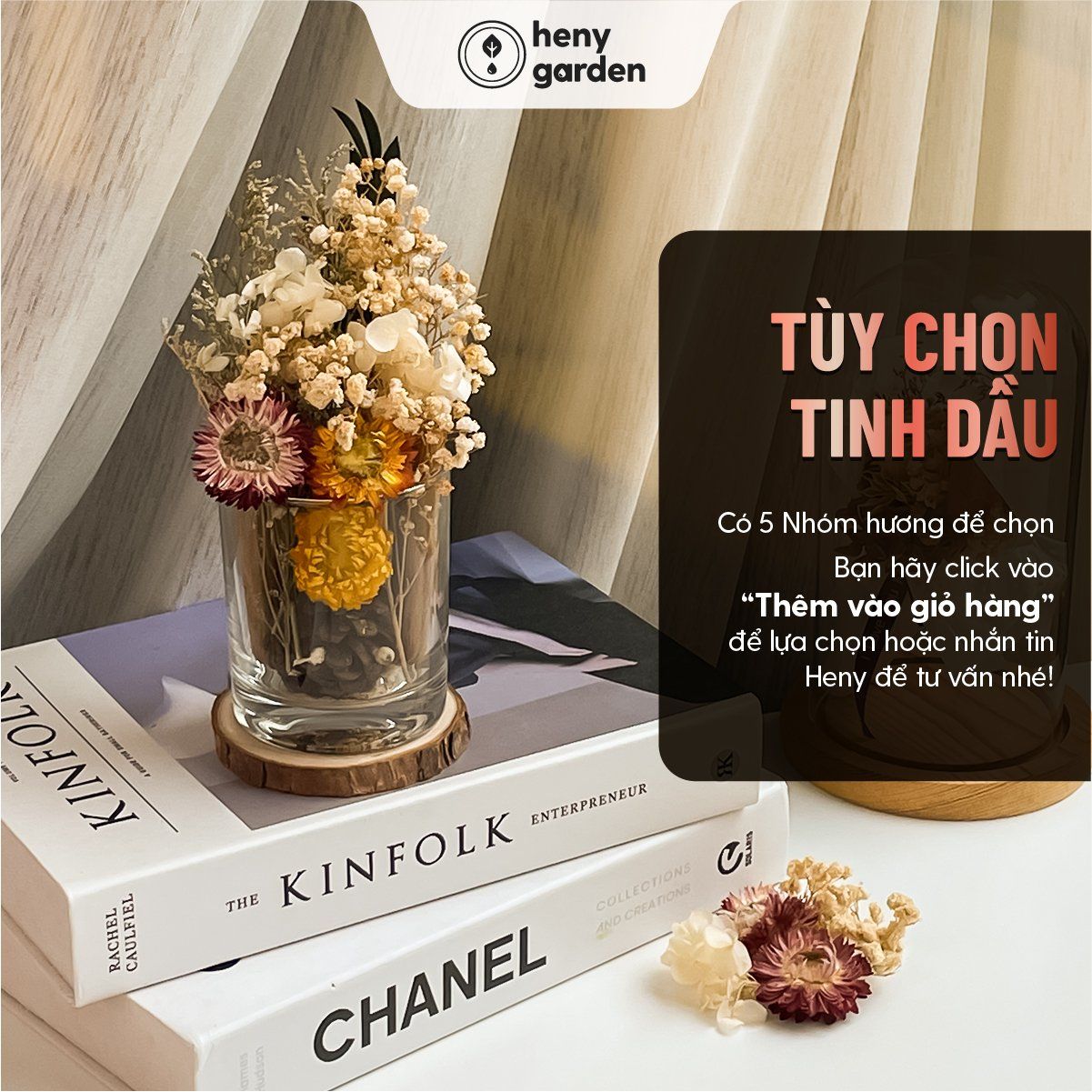 Lọ Khuếch Tán Tinh Dầu Hoa Gỗ Khô Tự Nhiên Phong Cách Vintage Heny Garden