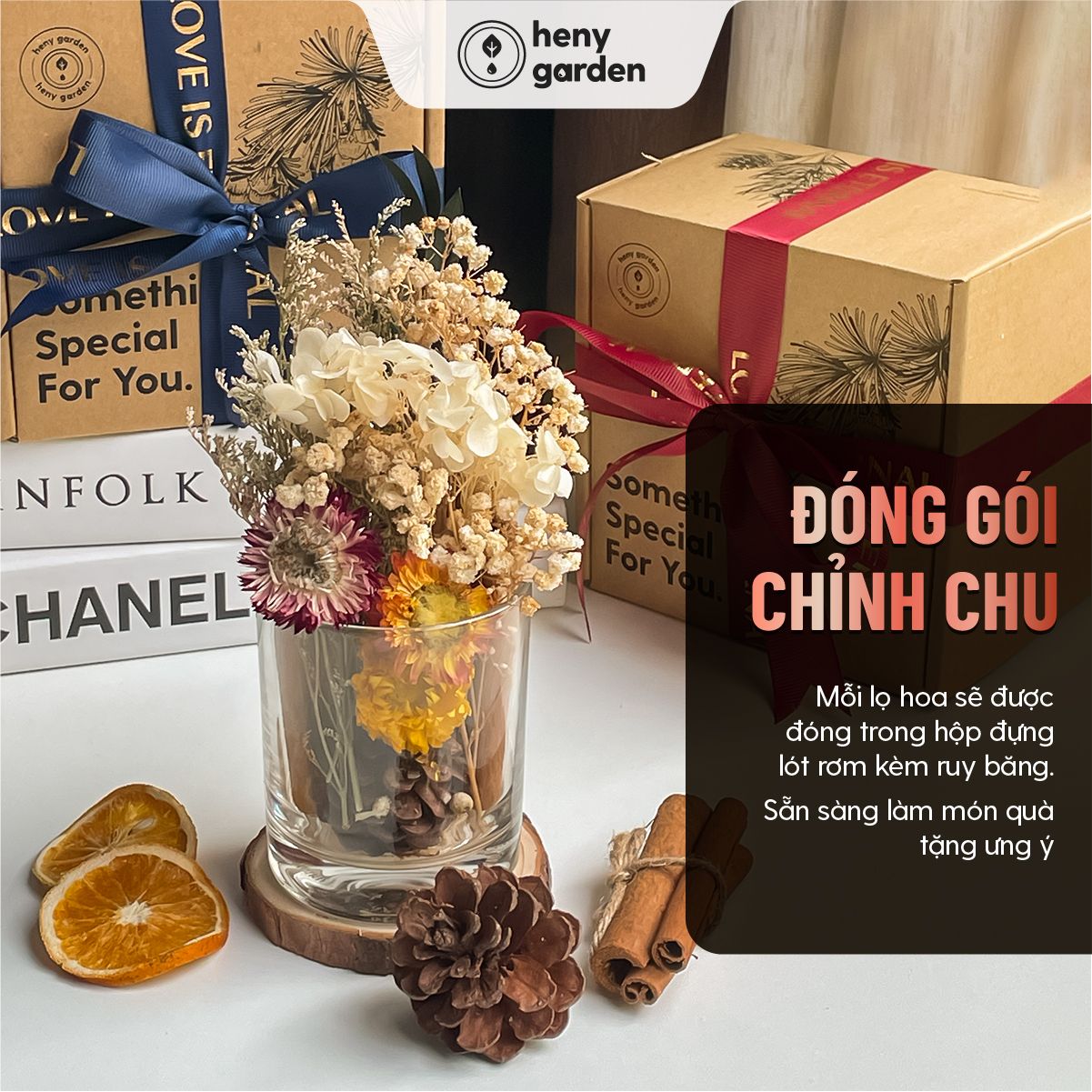 Lọ Khuếch Tán Tinh Dầu Hoa Gỗ Khô Tự Nhiên Phong Cách Vintage Heny Garden