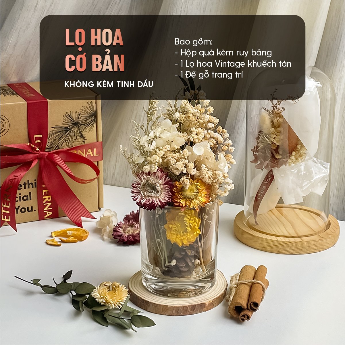 Lọ Khuếch Tán Tinh Dầu Hoa Gỗ Khô Tự Nhiên Phong Cách Vintage Heny Garden