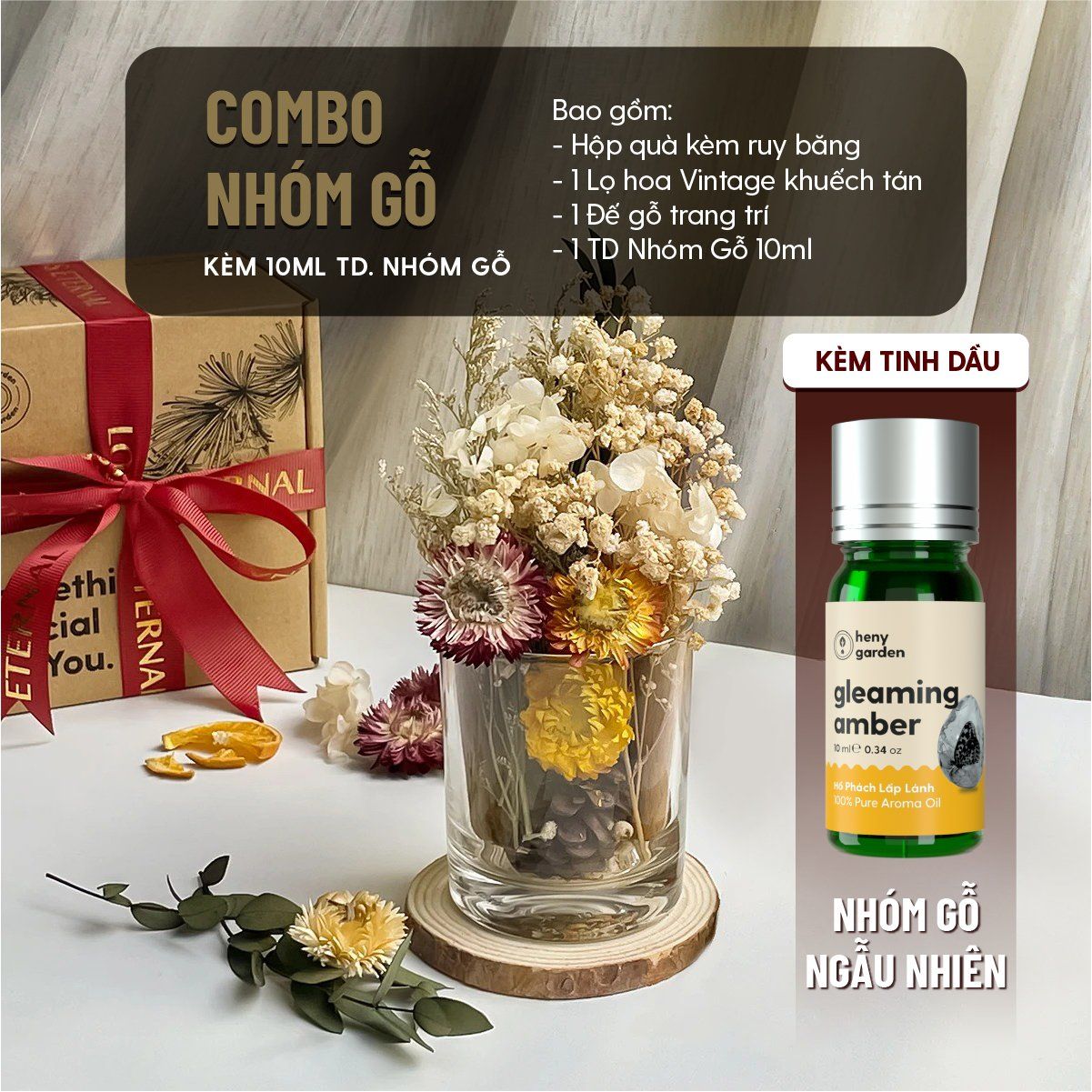 Lọ Khuếch Tán Tinh Dầu Hoa Gỗ Khô Tự Nhiên Phong Cách Vintage Heny Garden