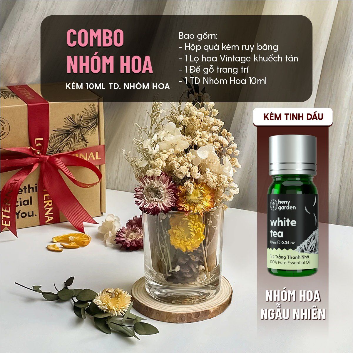 Lọ Khuếch Tán Tinh Dầu Hoa Gỗ Khô Tự Nhiên Phong Cách Vintage Heny Garden