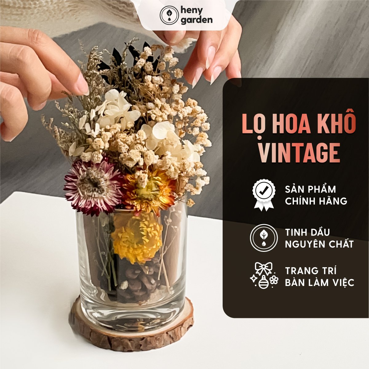 Lọ Khuếch Tán Tinh Dầu Hoa Gỗ Khô Tự Nhiên Phong Cách Vintage Heny Garden
