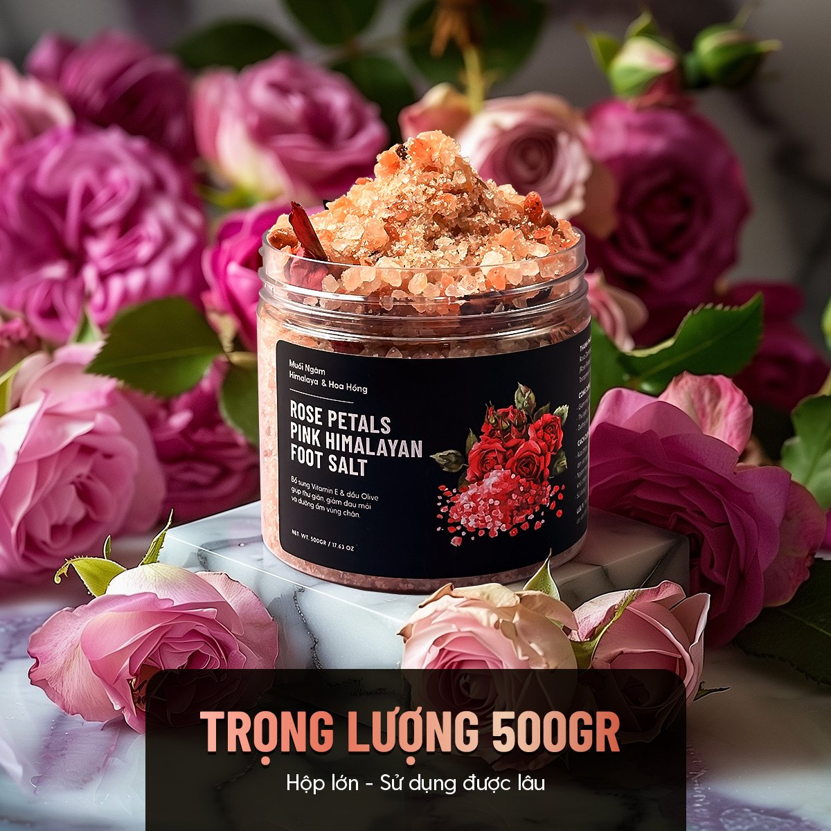 Muối Ngâm Chân Thảo Dược HIMALAYA & HOA HỒNG Bổ Sung Dầu Oliu & Vitamin E Giúp Dưỡng Ẩm Da HENY GARDEN
