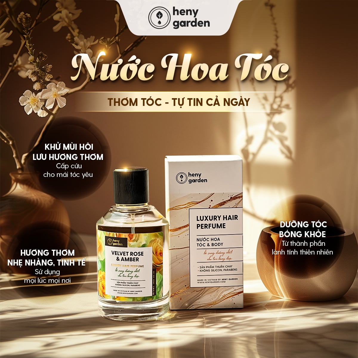[Quà Noel Giáng Sinh] Xịt Thơm Tóc, Nước Hoa Tóc Cao Cấp Bổ Sung Dưỡng Tóc 100mL HENY GARDEN
