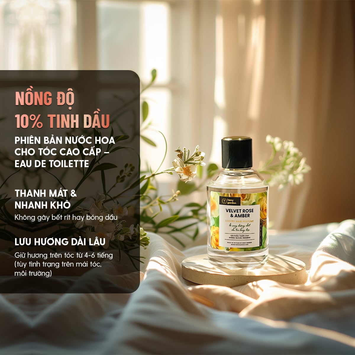[Quà Noel Giáng Sinh] Xịt Thơm Tóc, Nước Hoa Tóc Cao Cấp Bổ Sung Dưỡng Tóc 100mL HENY GARDEN