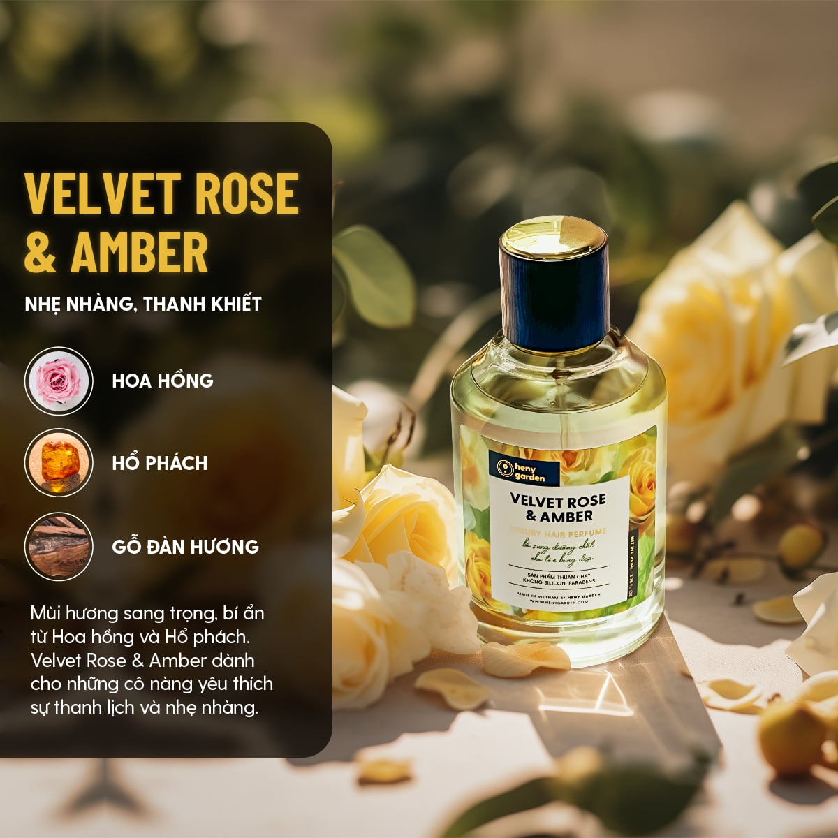 [Quà Noel Giáng Sinh] Xịt Thơm Tóc, Nước Hoa Tóc Cao Cấp Bổ Sung Dưỡng Tóc 100mL HENY GARDEN