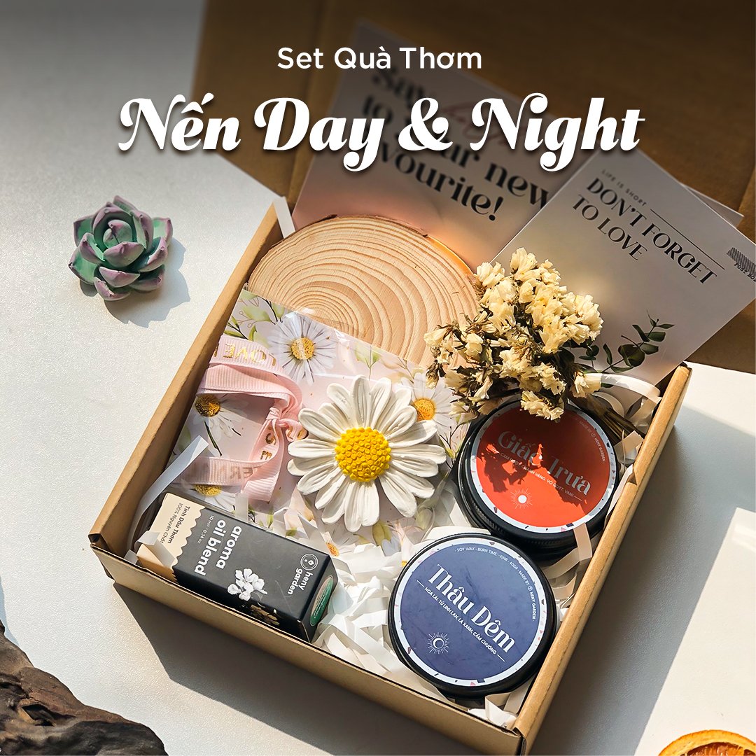 Set Quà Tặng Sinh Nhật Bạn Nữ, Bạn Trai Nến Thơm DAY & NIGHT Heny Garden