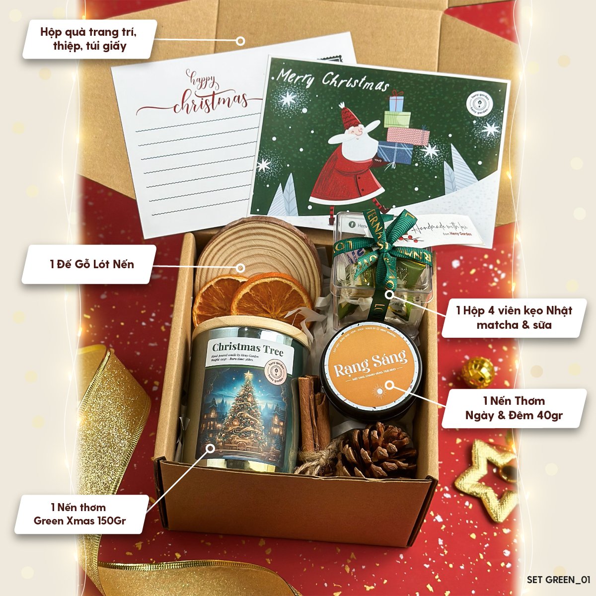 Set Quà Tặng Noel Giáng Sinh Nến Thơm Heny Garden (Green Xmas Collection)