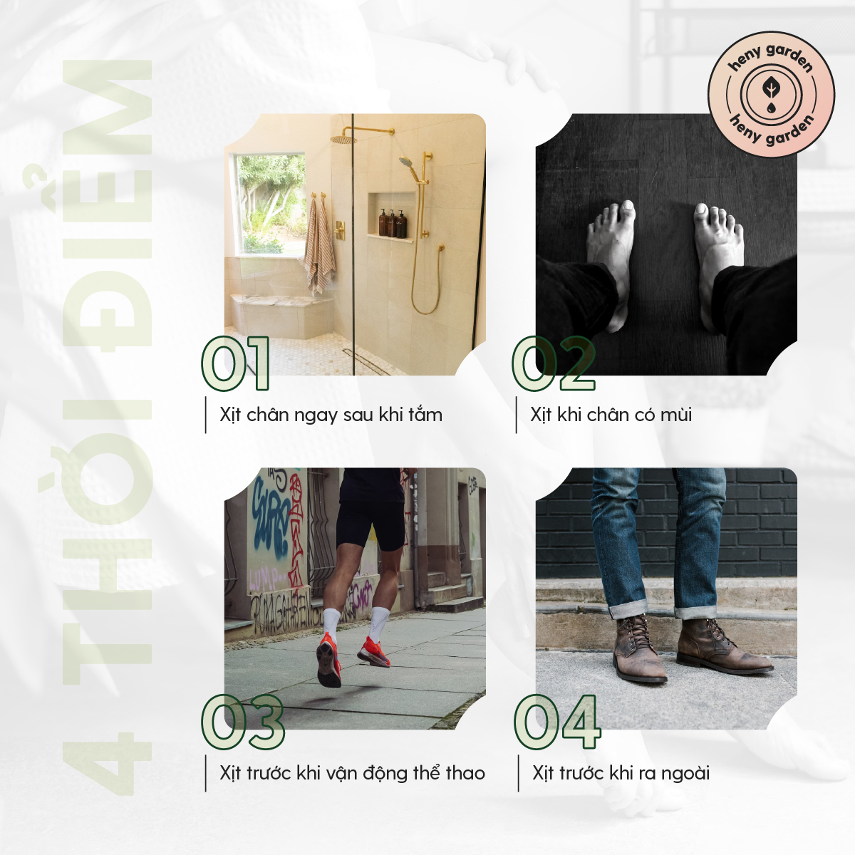 Xịt Hôi Chân, Khử Mùi Giày Chiết Xuất Tràm Trà & Nano Bạc HENY GARDEN 50mL Giúp Khử Mùi, Khử Khuẩn Nhanh Chóng