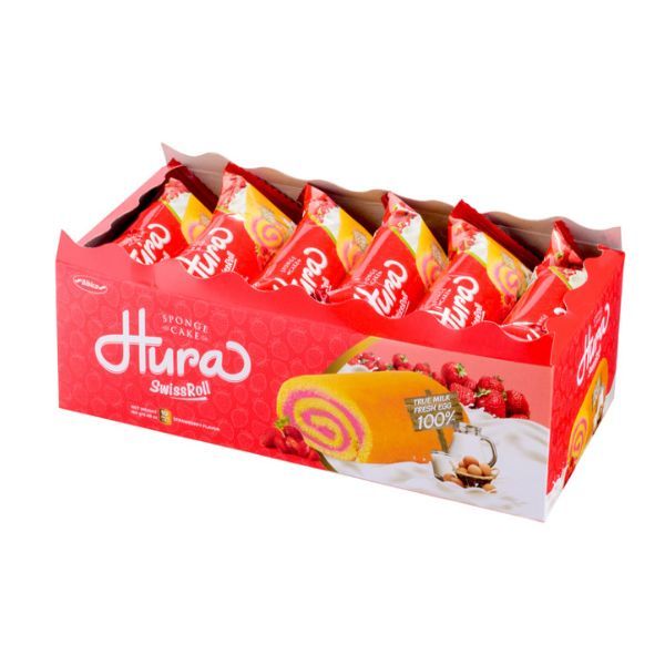  Bánh Trứng Cuộn Kem Hương Dâu Hura (18g x 10 Gói) 