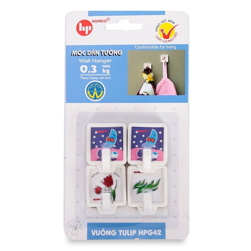  Móc Dán Tường Hofaco Vỉ 4 Móc Vuông Tulip HPG 42 