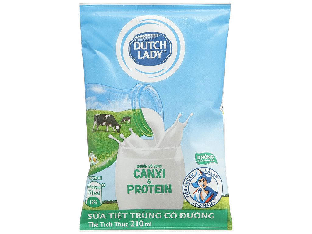  Sữa Tiệt Trùng Có Đường Dutch Lady Canxi & Protein - Bịch 210ml 