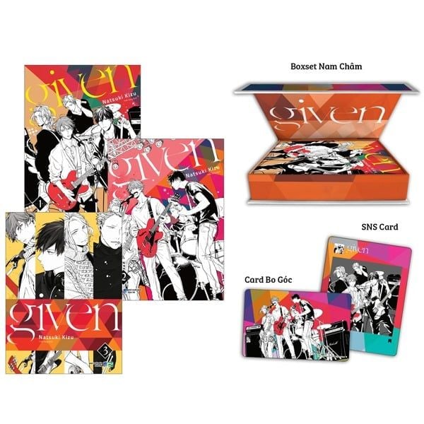  Bộ Manga - Given: Tập 1-3 (Bộ 3 Tập) - Bản Sưu Tầm - Tặng Kèm Boxset Nam Châm + Card Bo Góc + SNS Card 