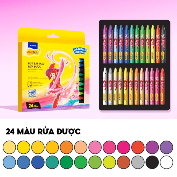 Hộp 24 Bút Sáp Màu Rửa Được Colorkit SWCR-C003/AK