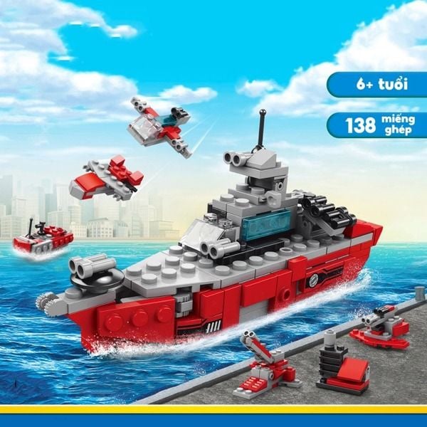  Đồ Chơi Lắp Ráp Siêu Chiến Hạm 6 Trong 1 - Warship  (138 Mảnh Ghép)  8970-1 