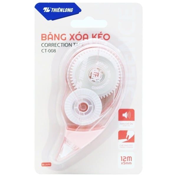 Băng Xóa Kéo 12 m x 5 mm - Correction Tape - Thiên Long CT-008 - Màu Hồng 