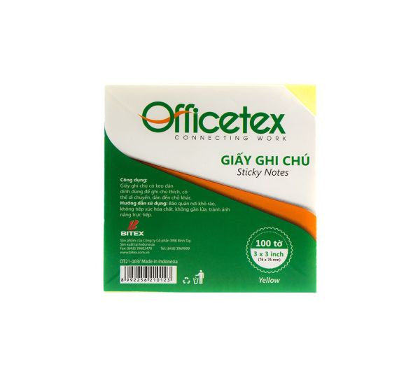  Giấy ghi chú Officetex 3*3 màu vàng 