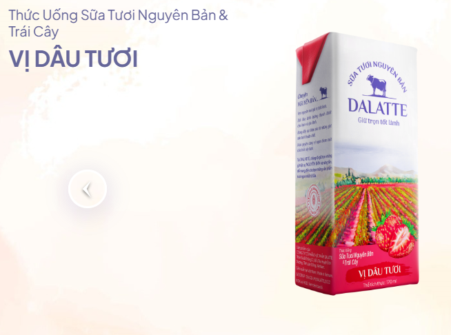  DALATTE 170ml SỮA TƯƠI NGUYÊN BẢN tiệt trùng Vị dâu tươi 