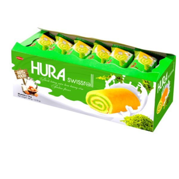  Bánh Trứng Cuộn Kem Hương Cốm Hura (18g x 20 Gói) 