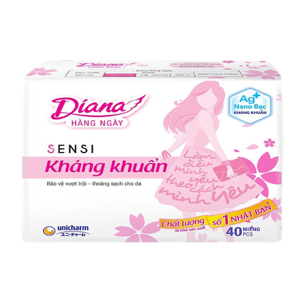  Băng Vệ Sinh Diana Hàng Ngày Sensi Kháng Khuẩn (Gói 40 Miếng) 