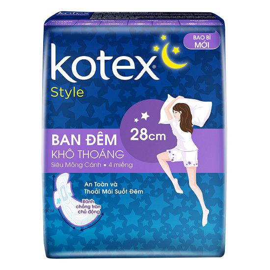  Băng Vệ Sinh Kotex Style Ban Đêm Siêu Mỏng Cánh 4 Miếng (28cm) 