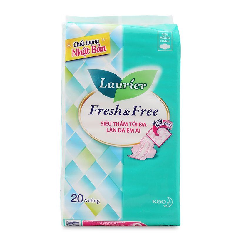  Băng Vệ Sinh Laurier Fresh & Free Siêu Mỏng Có Cánh (Gói 20 Miếng) 