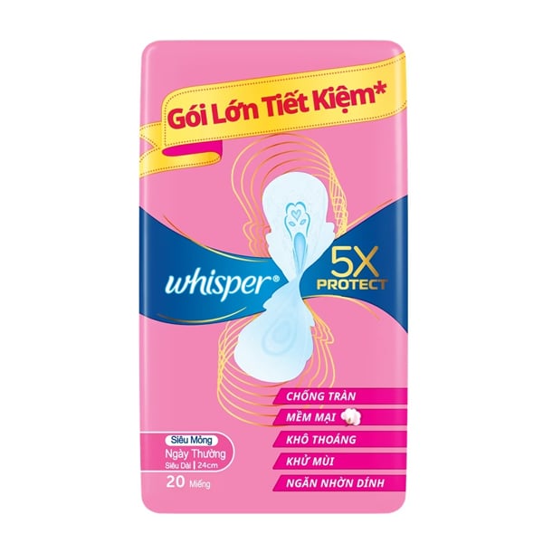 Băng vệ sinh WHISPER 5X Bảo vệ siêu mỏng 24cm (20 miếng)