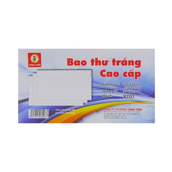  Bao Thư Trắng Cao Cấp Vĩnh Tiến BT01 - 12 x 22 cm 