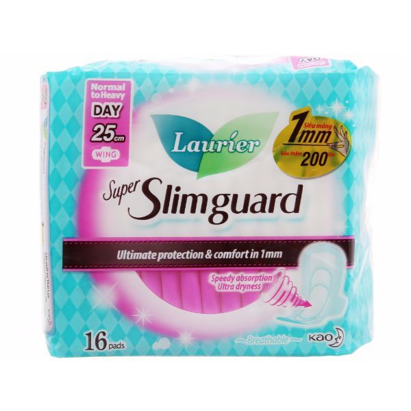  Băng Vệ Sinh Laurier Super Slimguard Siêu Mỏng Siêu Thấm Có Cánh 25cm (16 miếng) 