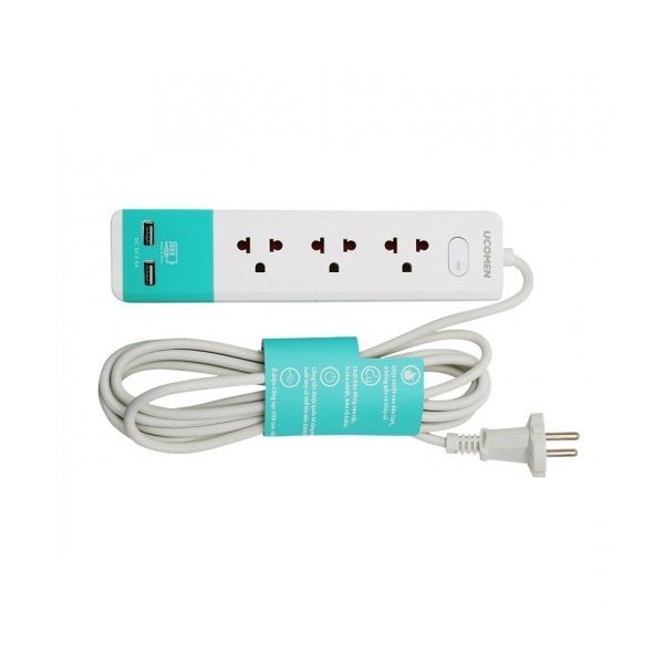  Ucomen Ổ Cắm Điện An Toàn Có Sạc Usb (230V - 10A, Ổ Cắm 3 Lỗ 3 Chấu Hai Cổng Usb, Dây Dài 3 Mét) 