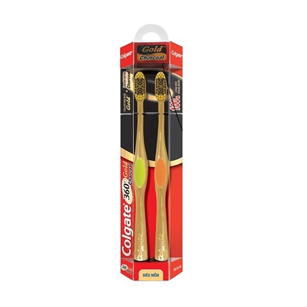  Bộ Đôi Bàn Chải Đánh Răng Colgate 360 Charcoal Gold Siêu Mềm 