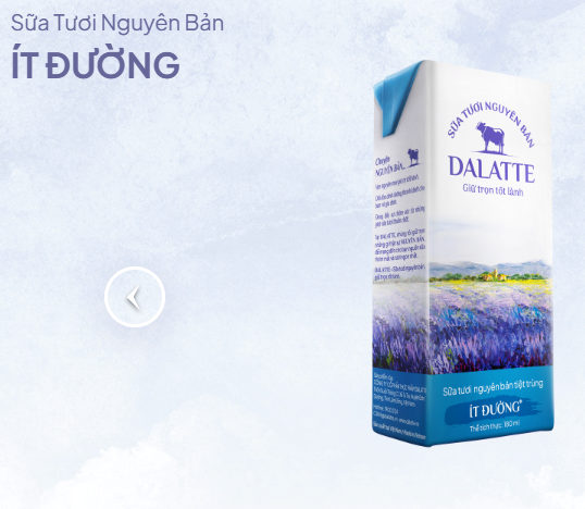  DALATTE 180ml SỮA TƯƠI NGUYÊN BẢN tiệt trùng - Ít đường 