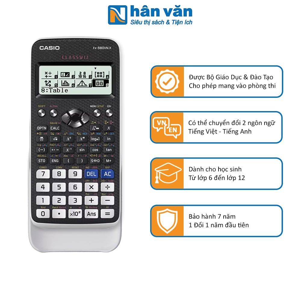 Máy Tính Casio FX580 VNX Chính Hãng - Bảo Hành 7 Năm