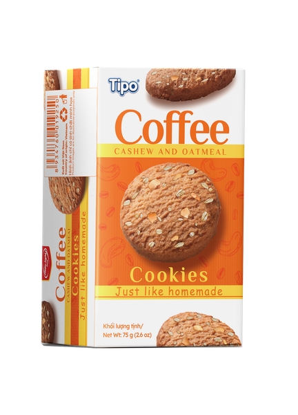 Tipo Bánh Cookies Cà Phê Hạt Điều & Yến Mạch 75G (24 Hộp/Kiện)