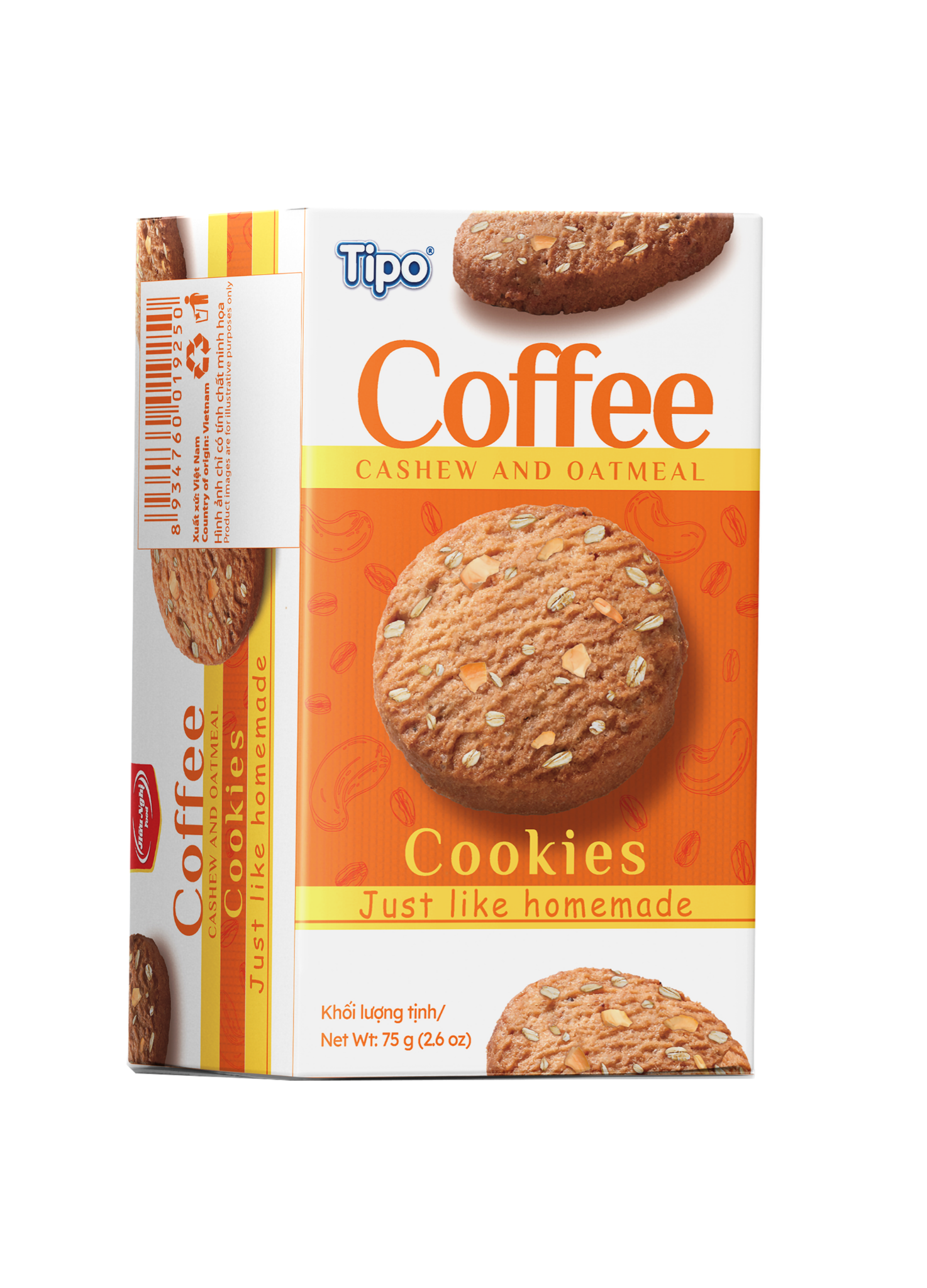  Tipo Bánh Cookies Cà Phê Hạt Điều & Yến Mạch 75G (24 Hộp/Kiện) 