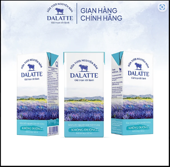  DALATTE 180ml SỮA TƯƠI NGUYÊN BẢN tiệt trùng - Không đường 