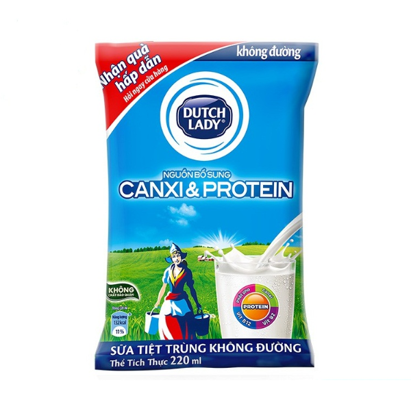  Sữa Tiệt Trùng Dutch Lady Canxi & Protein Không Đường (210ml / Bịch ) 
