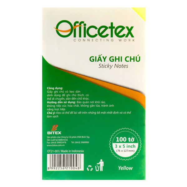  Giấy Ghi Chú Officetex - Yellow (3x5 inch) 