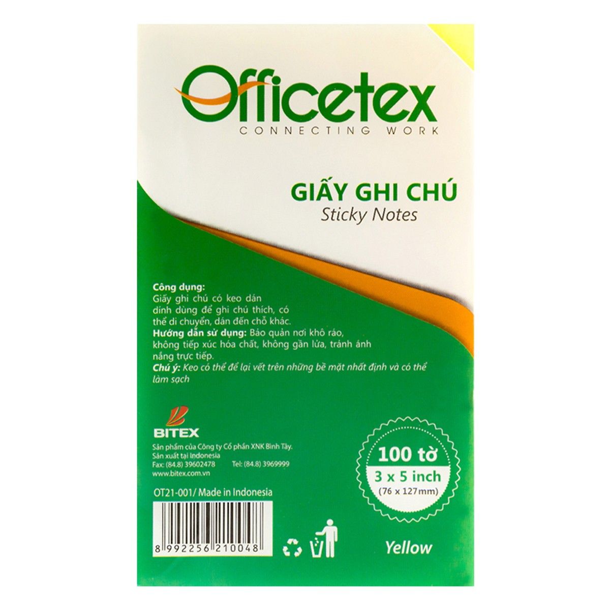  Giấy Ghi Chú Officetex - Yellow (3x5 inch) 