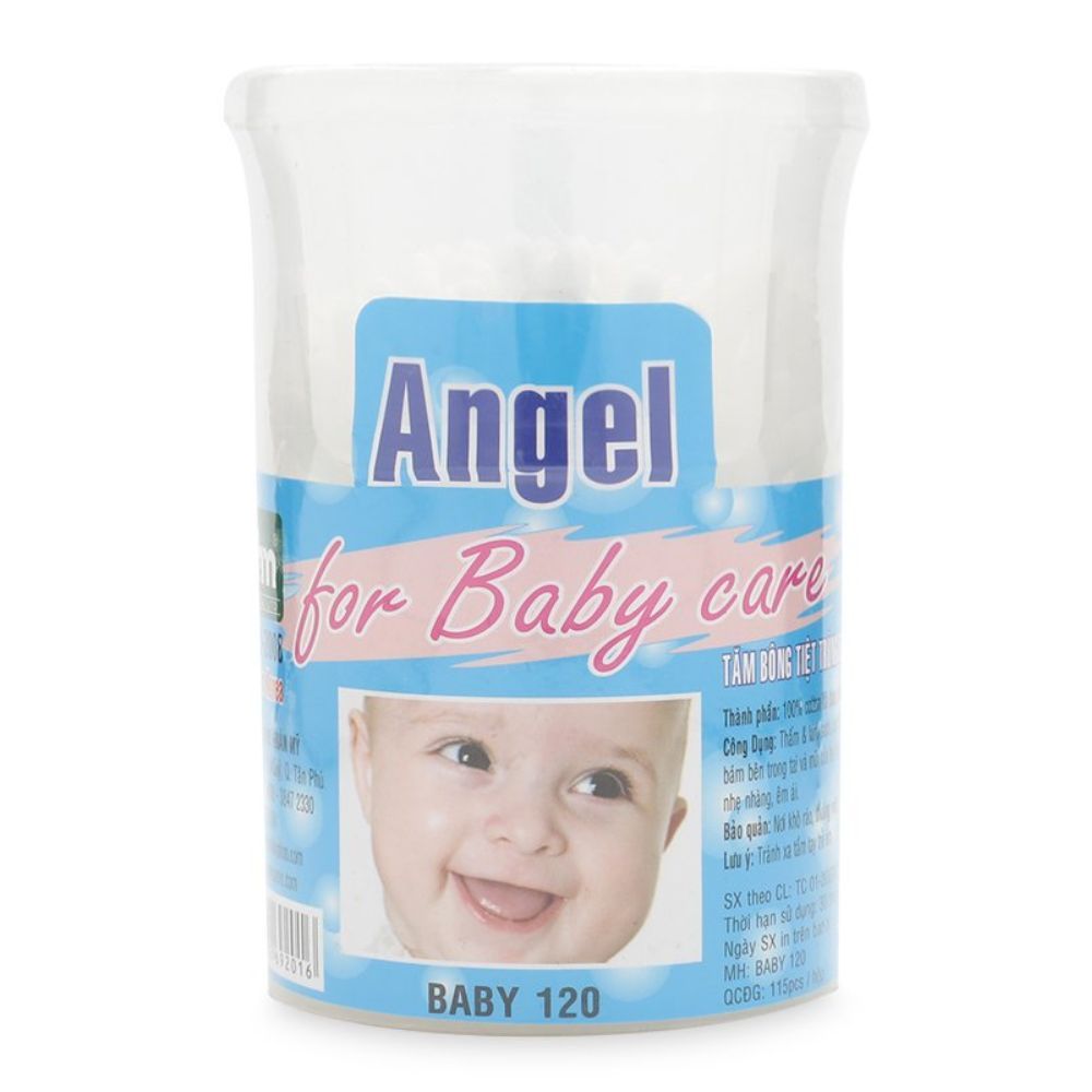  Tăm Bông Tiệt Trùng Angel For Baby Care (Hộp Tròn 115 Que) 