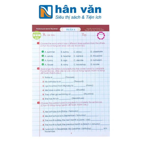  Phiếu bài Tập Cuối Tuần Môn Tiếng Anh 5 