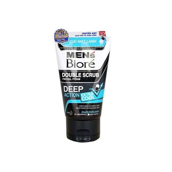  Sữa Rửa Mặt Men's Bioré Deep Action Extra Cool Tác Động Kép Sạch Sâu Cực Mát Lạnh 50g 