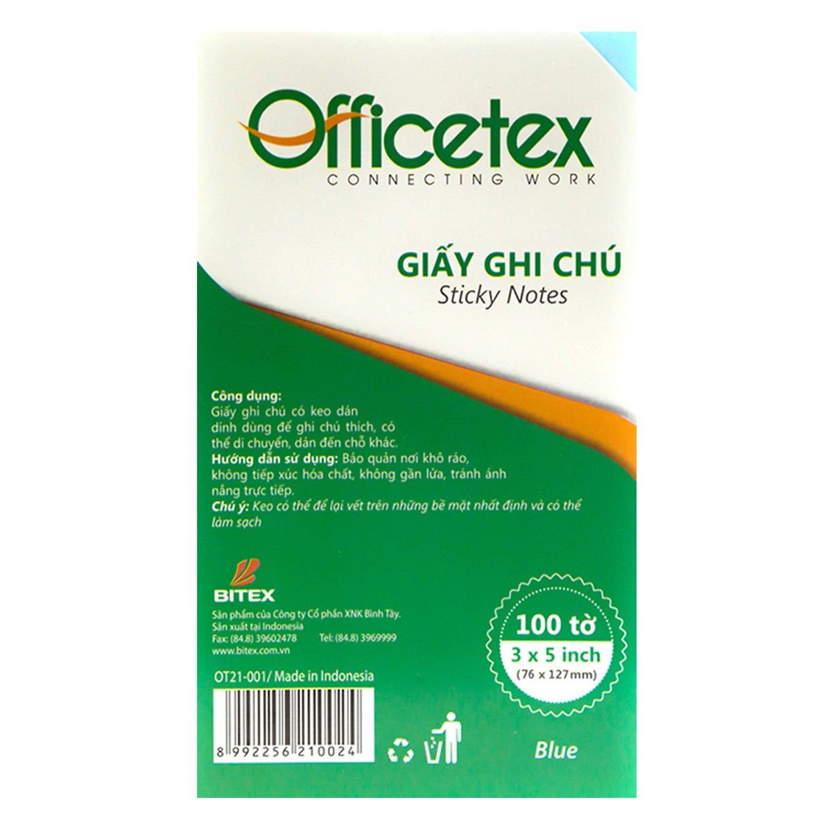  Giấy Ghi Chú Officetex - Blue (3x5 inch) 