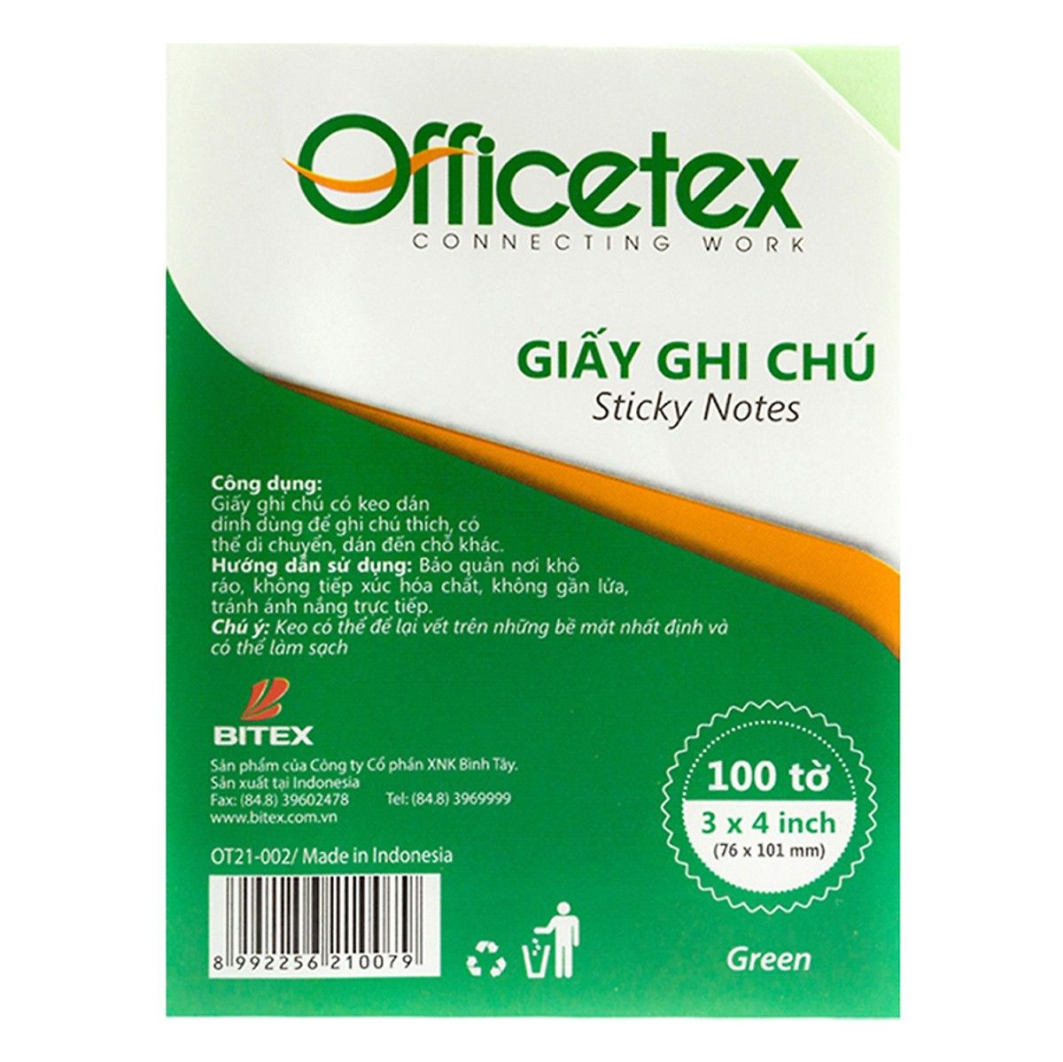  Giấy Ghi Chú Officetex - Green (3x4 inch) 