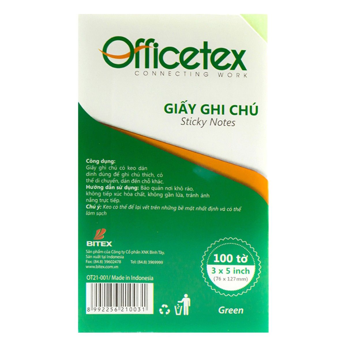  Giấy Ghi Chú Officetex - Green (3x5 inch) 