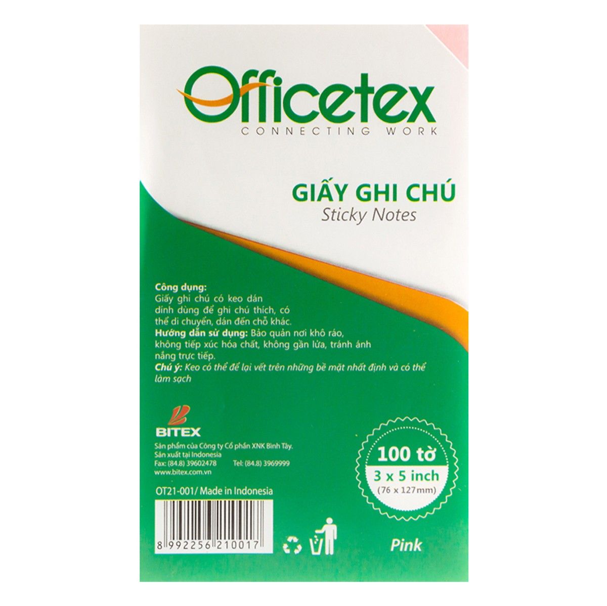  Giấy Ghi Chú Officetex - Pink (3x5 inch) 